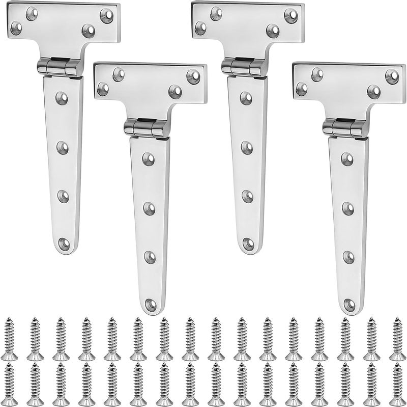MEMUME Stainless Steel T Hinges Marine Grade, 4 x 2 inch (100 x 54 mm), 6 x 3 inch (150 x 72 mm), 8 x 4 inch (196 x 97 mm), 316 SS, Boat Hinges with Screws - Image 1